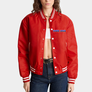 Chaqueta Bomber de Satén de Poliéster Hecha a Medida de Alta Calidad, Ropa de Invierno, Estilo Béisbol, Ajuste Holgado, Transpirable, Chaqueta Universitaria para Mujer - Product Image 1