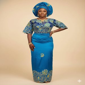 ชุดแต่งงานผ้าตาข่ายแอฟริกันคุณภาพสูง ตกแต่งด้วยลูกปัดและหิน สำหรับเด็กหญิงและสตรี - สไตล์โดบี้ โพลีเอสเตอร์ 100% - Product Image 1