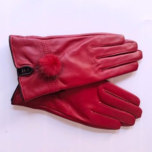 Guantes de Cuero Genuino para Mujer, Cálidos y a la Moda, Guantes de Invierno para Mujer con Bola de Piel de Visón Natural, Guantes de Lujo con Dedos - Product Image 2