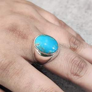 Anillo para Hombre al por Mayor, Nuevo, con Piedra Preciosa de Turquesa Natural, Piedra de Nacimiento de Diciembre, Anillo Pequeño para Hombre, Joyería de Plata de Ley 925 - Product Image 2