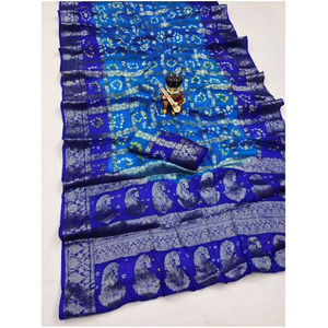 Sari de Seda Artística Bandhej Multicolor, Sari de Seda Artística Estilo Bandhej para Fiestas, Precio de Oferta por Exportador - Product Image 1