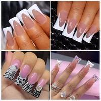 Aillsa Ongles artificiels à presser en acrylique, forme pieds de canard, OEM, faits main, style French effilé, couvrance totale, 12 tailles, design économique