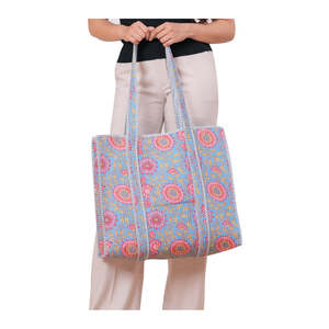 Bolso Tote de Algodón Acolchado Estilo Bohemio con Cierre Abierto, Bolsa de Regalo Sostenible Bordada para Uso Diario en Compras, Primavera/Invierno - Product Image 1