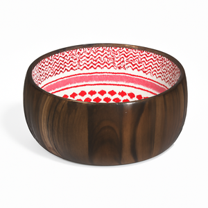 Cuenco de madera con patrón Tribal geométrico, cuenco de mesa decorativo hecho a mano inspirado en motivo islámico Interior de esmalte azul a la venta - Product Image 2