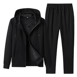 New Fashion Men'S Plush and Thick Hooded Zippered <b>Cardigan</b> Two-Piece Set for Youth Autumn and Winter Warm Casual Sports Suit - Product Image 1