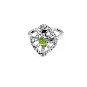 Women's 925 Silver Boho <b>Ring</b> with Peridot Gemstone 14K Gold & Rhodium Plated Setting Technology for <b>Wedding</b> - Product Image 2