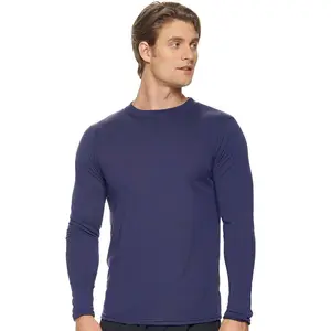 Navy Blue Tailored Fit Crewneck Long-Sleeve Organic Cotton T-shirt