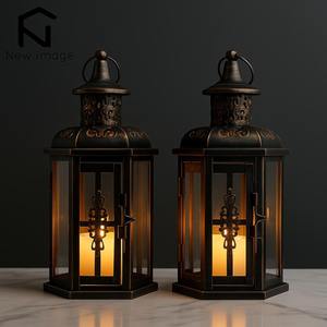 Lanterne noire décorative en métal et en verre pour la maison, le jardin, le patio, les événements en plein air, les mariages et la décoration intérieure d'ambiance - Product Image 2