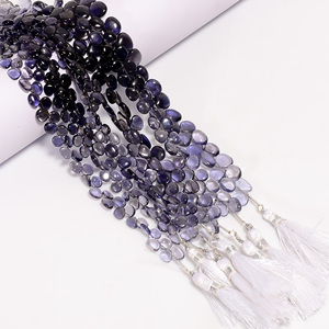Perles d'iolite naturelle Perles lisses en forme de coeur Pierre précieuse d'iolite pour la fabrication de bijoux, perles de plan d'iolite - Product Image 3