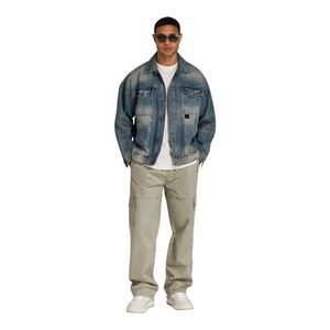 Veste en jean pour homme Blue Sand Veste délavée surdimensionnée avec bouton avant au look vintage et coupe décontractée de rue - Product Image 1