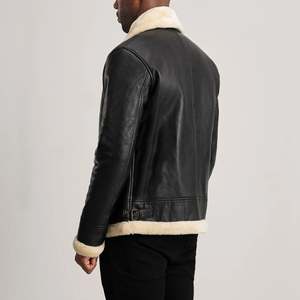 Blouson aviateur réversible en peau de mouton et cuir véritable Francis B-3 noir et crème, taille XS, fermeture éclair, hiver - Product Image 5