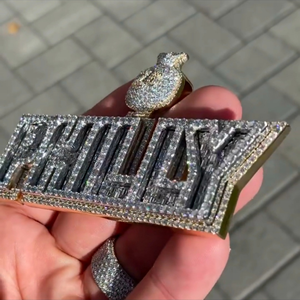 Pendentif Moissanite Argenté Effet Givré en Argent Sterling 925 de Haute Qualité Plaqué Rhodium/Or, Coupe Ronde Brillante, Style Hip Hop Unisexe Personnalisable - Product Image 4