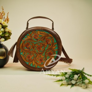 กระเป๋าถือหนัง,ใหม่กระเป๋าถือโรงอาหารทรงกลมทำมือทำจากหนังแท้สำหรับผู้หญิง - Product Image 1