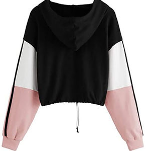 Haute qualité nouveauté coton femmes haut court à capuche 100% coton à manches longues vêtements décontractés mode femmes sweats à capuche - Product Image 2