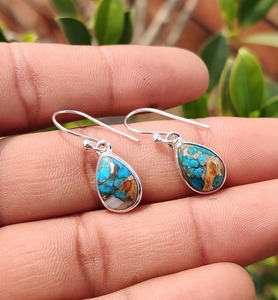 Boucles d'oreilles pendantes en argent sterling 925 plaqué or, style bohème, avec pierre précieuse turquoise, faites à la main, bijoux classiques pour femme, cadeau de fête pour elle - Product Image 2