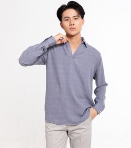 เสื้อเชิ้ตของผู้ชายผ้าโพลีเอสเตอร์แบบบีบอัดผ้านุ่มน้ำหนักเบาระบายอากาศได้ดีผลิตตามสั่ง - Product Image 3