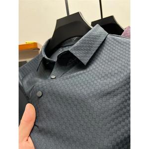 Polo de manga corta con gofres de lujo y a la moda para hombre, solapa, seda helada, transpirable, informal, verano, 2025 nuevo, de gama alta - Product Image 6