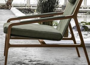 Fauteuils de salon modernes Teresa avec repose-pieds, en teck massif et coussin en velours, pour l'intérieur et l'extérieur. - Product Image 3