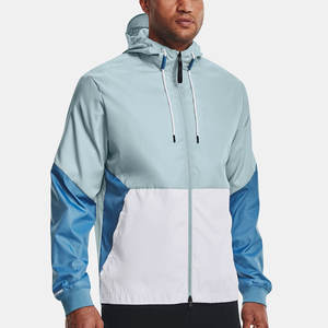 Unisex Canvas Rain <b>Jacket</b> with Zipper Closure | <b>Waterproof</b> Windbreaker Hood | Blue Color Block Lightweight Outdoor Sportswear - Product Image 5