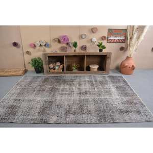 Tapis turc vintage moderne de 5.7x9 pieds, gris, tapis en laine tissée à plat, décor de salon avec support en latex - Product Image 1
