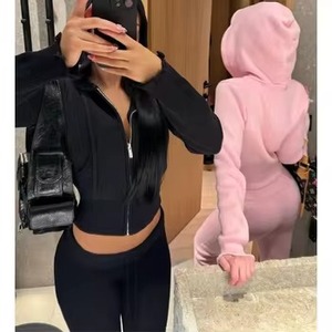 Ensemble survêtement femme OEM hiver avec sweat à capuche zippé et pantalon de jogging 100% coton molletonné respirant et imperméable - Product Image 5
