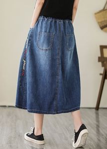 Falda Midi Vaquera de Cintura Alta para Mujer, Corte en A, Bordado Floral, Algodón Lavado, Estilo Casual de Primavera - Product Image 6