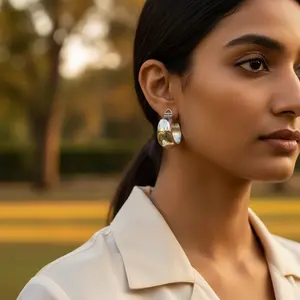 Boucles d'oreilles créoles argentées pour femmes, créoles épaisses, accessoires de mode - Product Image 3