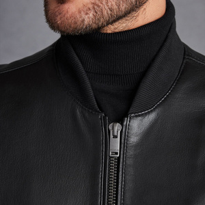 Custom Made Leather Bomber Jacket With Logo Embroidery Printing Mens Womens Winter Outerwear Streetwear Supplier - Product Image 6