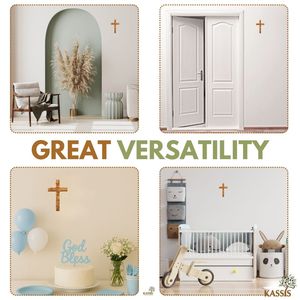 Cruz de Pared Cristiana Hecha a Mano de Madera de Olivo Ondulada de 20 cm, Diseño Art Deco, Regalo Religioso para Pascua, Belén, Kassis, Hogar - Product Image 6