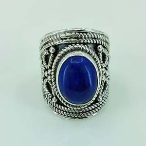 Bague Statement Faite à la Main en Argent Sterling 925 avec Lapis Lazuli, Pierre de Naissance de Septembre, Bijou en Pierre Précieuse Ovale Bleue Naturelle Certifiée IGI - Product Image 2
