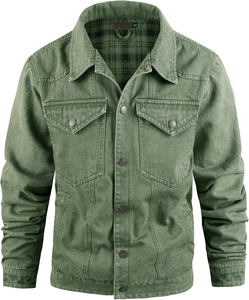 Chaquetas vaqueras a cuadros personalizadas Ropa de calle de trabajo pesado Vintage Verde lavado Vintage Reversible Forro de franela Jeans BY HI Jacket 2026 - Product Image 3