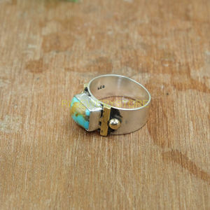 Bague turquoise bleue en argent sterling 925 avec anneau en laiton, bijoux turquoise, bague statement, bague en pierres précieuses, cadeau de Noël, bijoux - Product Image 5