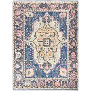 Alfombra de Lana Azul Savana Anudada a Mano para el Hogar, Diseño Clásico de Medallón Rectangular con Diamantes, Hecha a Mano para Adolescentes, para Sala de Estar o Pasillo - Product Image 1