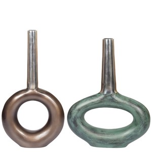 Florero de mesa fundido de aluminio plateado de estilo moderno, decoración decorativa para el hogar, pieza de acento, centro de mesa elegante para el hogar o la oficina - Product Image 1