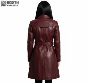 Manteau en cuir long pour femmes Manteau confortable en cuir de mouton respirant pour femmes Veste en cuir personnalisée - Product Image 4