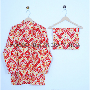 Conjunto de pijamas de algodón para yoga de la mañana, patrón a cuadros, camisa con estampado de Ekat nupcial, pantalones, ropa de salón Natural para damas de honor o uso de verano - Product Image 6