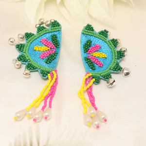 Boucles d'oreilles bohèmes en perles de graines brodées à la main de style vintage pour femmes Inde JAVED HANDICRAFTS Saint-Valentin Noël - Product Image 1