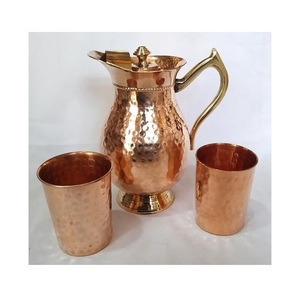 Copper <b>Jug</b> and <b>Glass</b> Set Antique Inspired Traditional Drinkware for Dining Room Stylish Homes Healthy Lifestyle and Gifting - Product Image 5