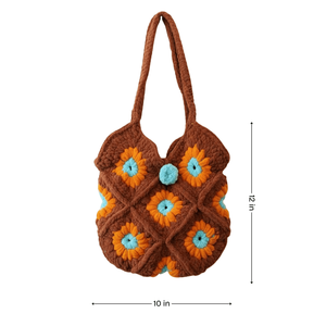 Sac à bandoulière en crochet floral, style japonais vintage, à sangle simple ou double, motifs géométriques carrés, doublure en polyester, pour femme, hiver - Product Image 4