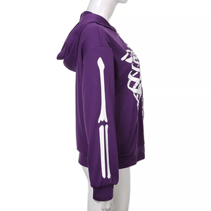 Casual Skeleton Print Purple Men Hoodies Workout Top Fashion Zipper Hoodie Coat Cotton Blended <b>Hip</b> Hop Hooded Basics Top - Product Image 3