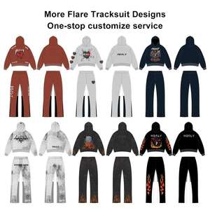 Venta al por mayor Boxy Hombre Pantalones de chándal y Sudadera con capucha conjunto de ropa de calle chándal de gran tamaño de lana de peso pesado en blanco acampanado chándales holgados - Product Image 5