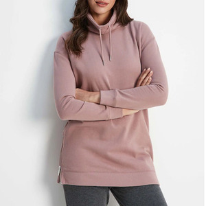 Chemise longue femme avec col haut et fermeture éclair latérale Logo personnalisé haute qualité casual plaine pull imprimé ample/prix d'usine 2026 - Product Image 4