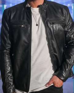 Chaqueta con cremallera para hombre con logotipo personalizado de diferentes estilos Diseño profesional según la demanda personalizada Chaqueta de cuero para hombre - Product Image 2