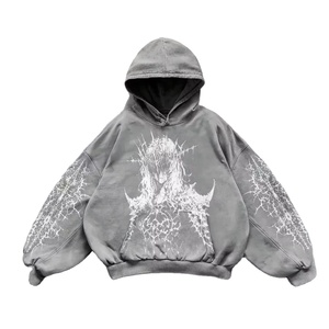 Sweat à capuche vintage surdimensionné pour hommes Streetwear gothique avec imprimé graphique et sweats à capuche au design délavé sweats à capuche pour hommes 2026 - Product Image 6