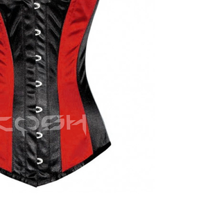 Rojo Negro Satén Overbust Corsé Palangre Cintura Entrenador Acero Deshuesado Reloj de arena Shaping Gothic Burlesque Style Transpirable Características - Product Image 4