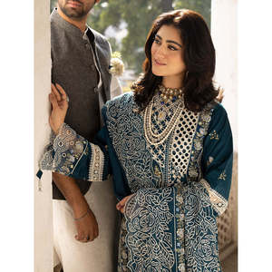 Ensemble de costume brodé pour femme en tissu lawn avec dupatta en organza et pantalon, anti-rétrécissement, non cousu - MAHNUR 3PC BIC-4609 - Product Image 4