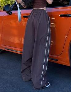 Pantalon de parachute pour femmes Baggy taille élastique décontracté Y2K pantalon de survêtement pantalon 100% polyester cordon ourlet pantalon - Product Image 5