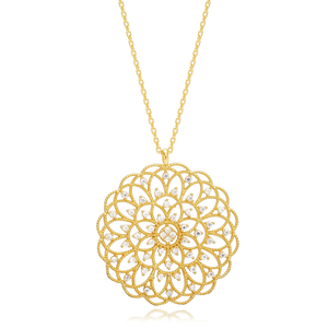 Collier pendentif délicat en zircon, motif fleur ronde, fait main en Turquie, bijoux en argent sterling 925, vente en gros - Product Image 4