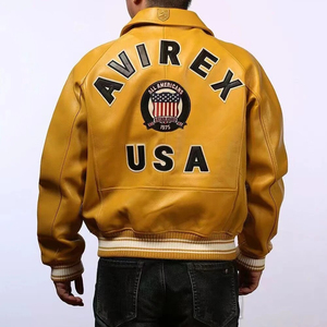 Veste en cuir rouge Avirex Blouson aviateur en cuir de vachette véritable pour homme Édition limitée Style vintage Fermeture à glissière épaisse pour l'hiver - Product Image 6