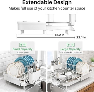 Escurridores de platos y platos hechos a mano de acero inoxidable de dos niveles, diseño único, superventas, estante para fregadero de cocina, instalación tipo soporte - Product Image 6